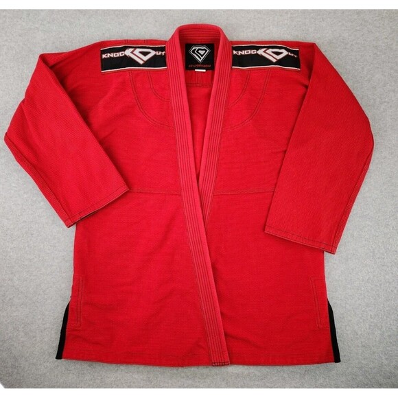 KO Sports Gear GI uniform Kimono Wave line Jiu Jitsu A4 Red Gis THICK cotton XXL - Picture 1 of 16